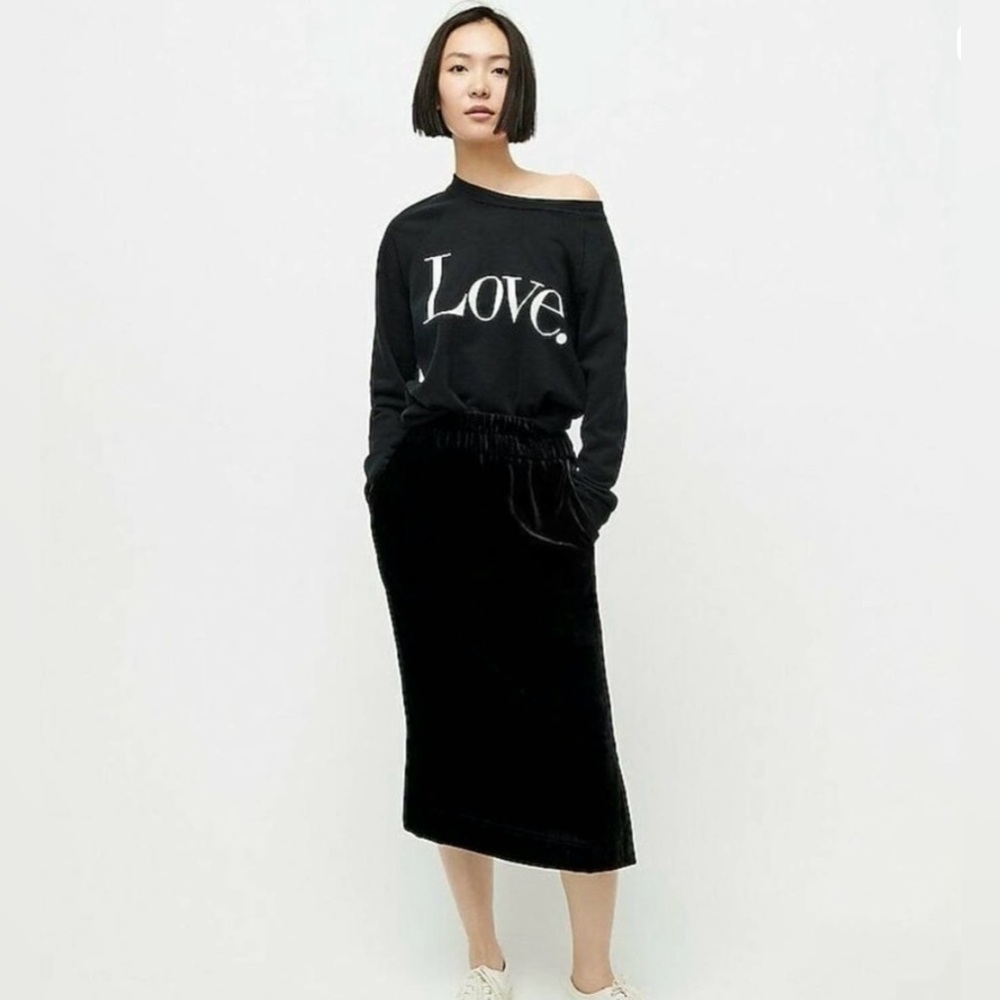 NWT - J Crew Black Velvet Midi Skirt with Side Slits